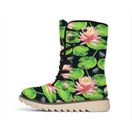Water Lily Flower Pattern Print Winter Boots