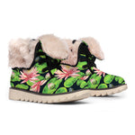 Water Lily Flower Pattern Print Winter Boots