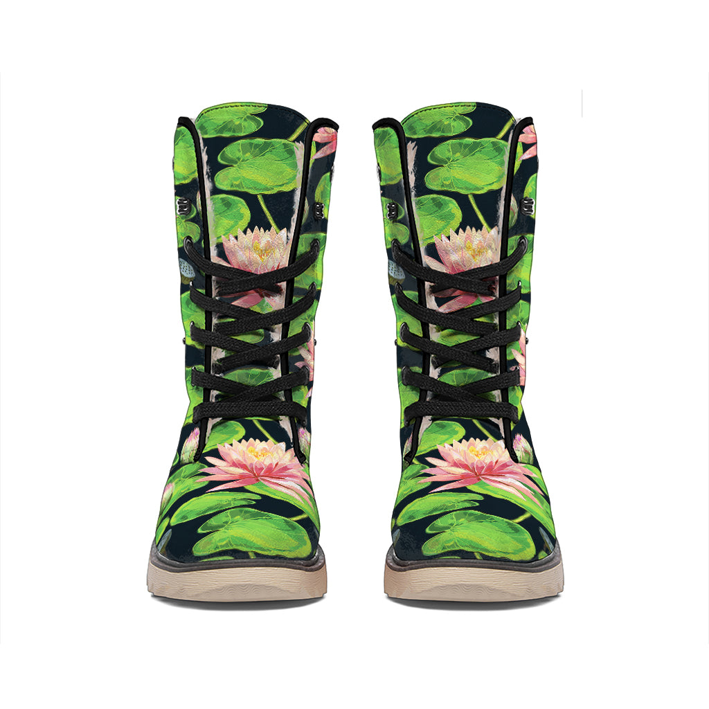 Water Lily Flower Pattern Print Winter Boots