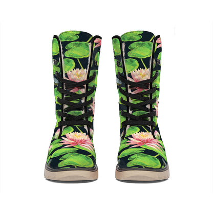 Water Lily Flower Pattern Print Winter Boots