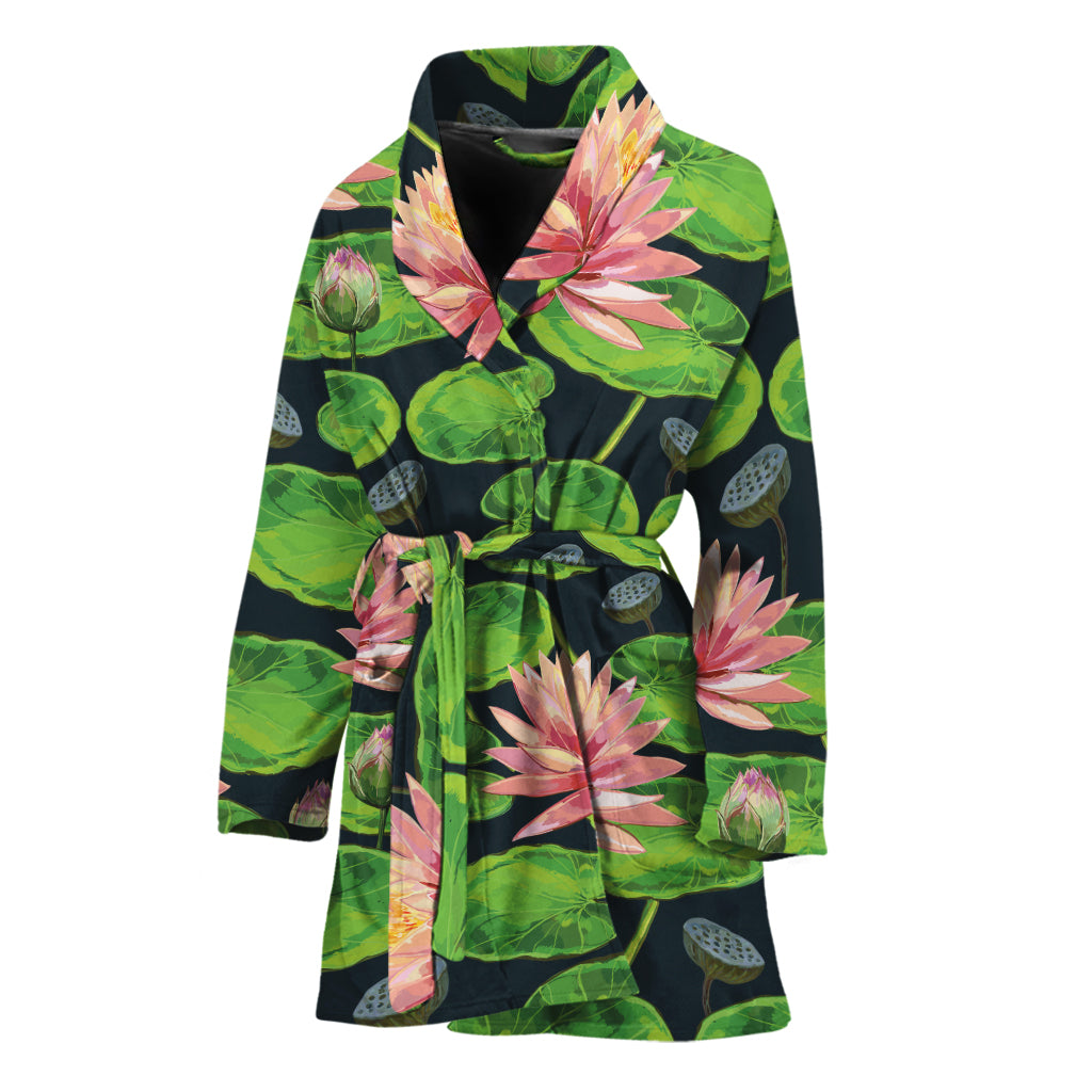 Water Lily Flower Pattern Print Women's Bathrobe