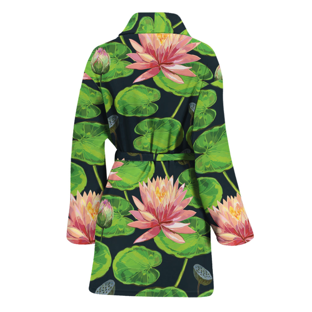 Water Lily Flower Pattern Print Women's Bathrobe