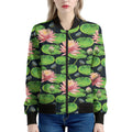 Water Lily Flower Pattern Print Women's Bomber Jacket