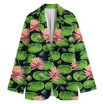 Water Lily Flower Pattern Print Women's Cotton Blazer