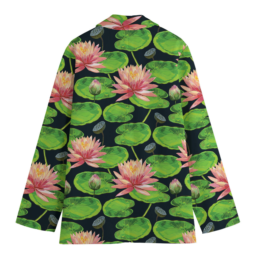 Water Lily Flower Pattern Print Women's Cotton Blazer
