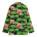 Water Lily Flower Pattern Print Women's Cotton Blazer