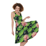 Water Lily Flower Pattern Print Women's Sleeveless Dress