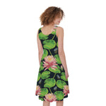 Water Lily Flower Pattern Print Women's Sleeveless Dress