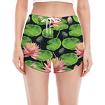 Water Lily Flower Pattern Print Women's Split Running Shorts