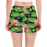 Water Lily Flower Pattern Print Women's Split Running Shorts
