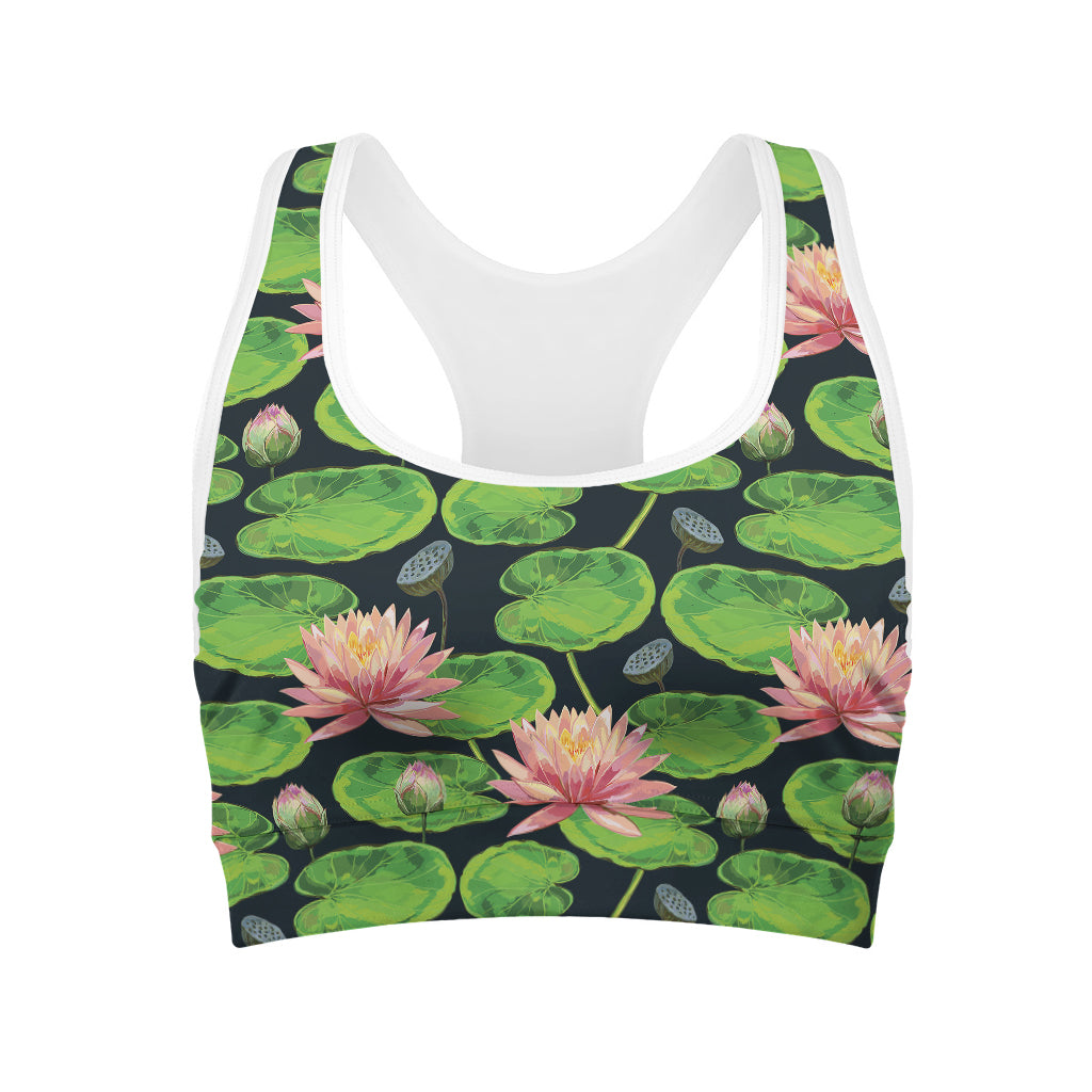 Water Lily Flower Pattern Print Women's Sports Bra