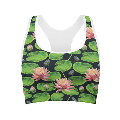 Water Lily Flower Pattern Print Women's Sports Bra
