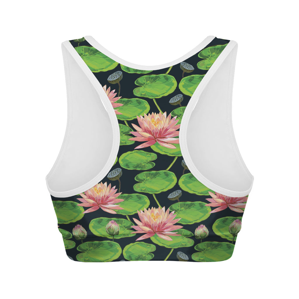 Water Lily Flower Pattern Print Women's Sports Bra