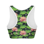 Water Lily Flower Pattern Print Women's Sports Bra