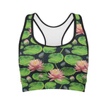 Water Lily Flower Pattern Print Women's Sports Bra