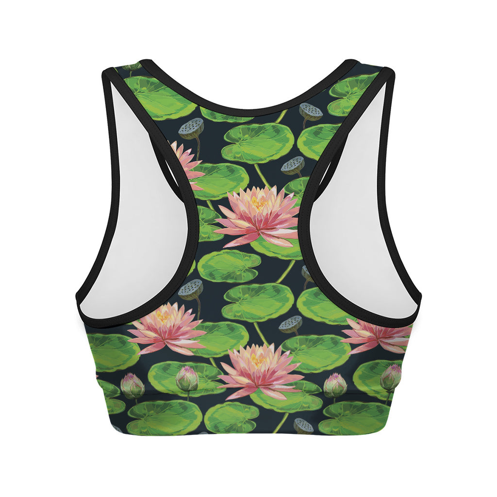 Water Lily Flower Pattern Print Women's Sports Bra