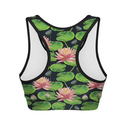 Water Lily Flower Pattern Print Women's Sports Bra