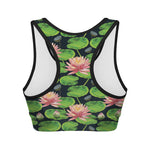 Water Lily Flower Pattern Print Women's Sports Bra