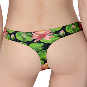 Water Lily Flower Pattern Print Women's Thong