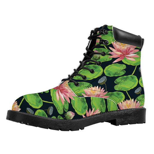 Water Lily Flower Pattern Print Work Boots