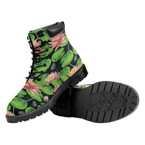 Water Lily Flower Pattern Print Work Boots