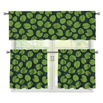 Water Lily Pads Pattern Print 3 Piece Kitchen Curtains