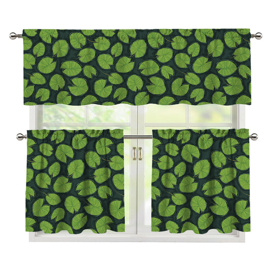 Water Lily Pads Pattern Print 3 Piece Kitchen Curtains