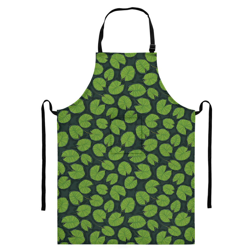 Water Lily Pads Pattern Print Bib Apron With Pocket