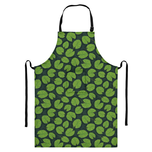 Water Lily Pads Pattern Print Bib Apron With Pocket