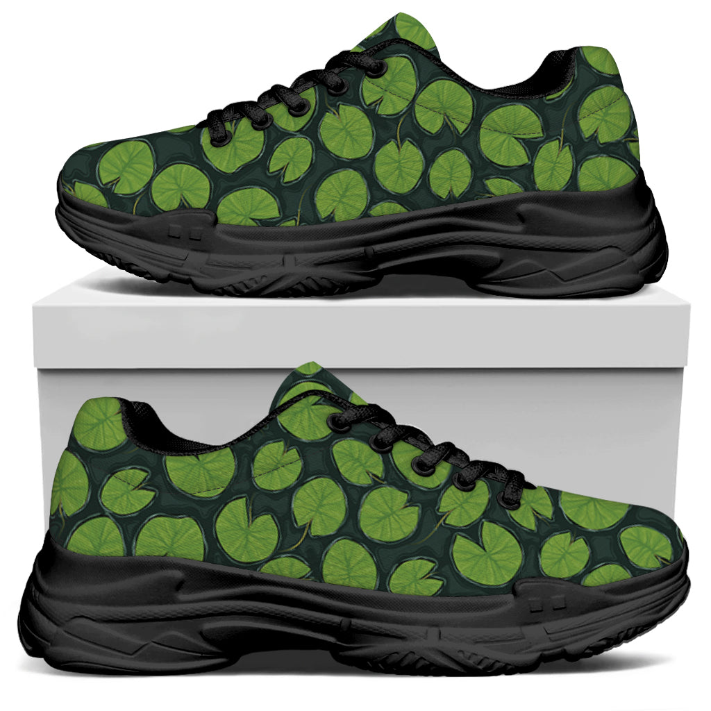 Water Lily Pads Pattern Print Black Chunky Shoes