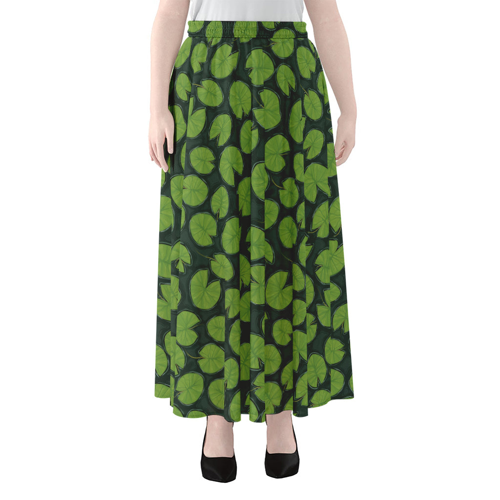 Water Lily Pads Pattern Print Chiffon Maxi Skirt
