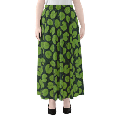Water Lily Pads Pattern Print Chiffon Maxi Skirt