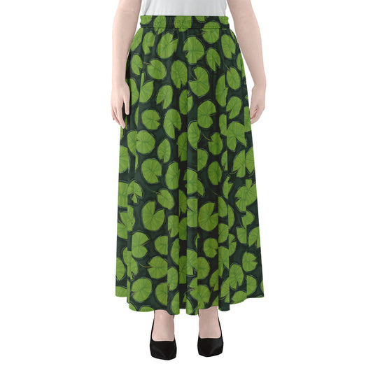 Water Lily Pads Pattern Print Chiffon Maxi Skirt