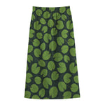Water Lily Pads Pattern Print Cotton Front Slit Maxi Skirt