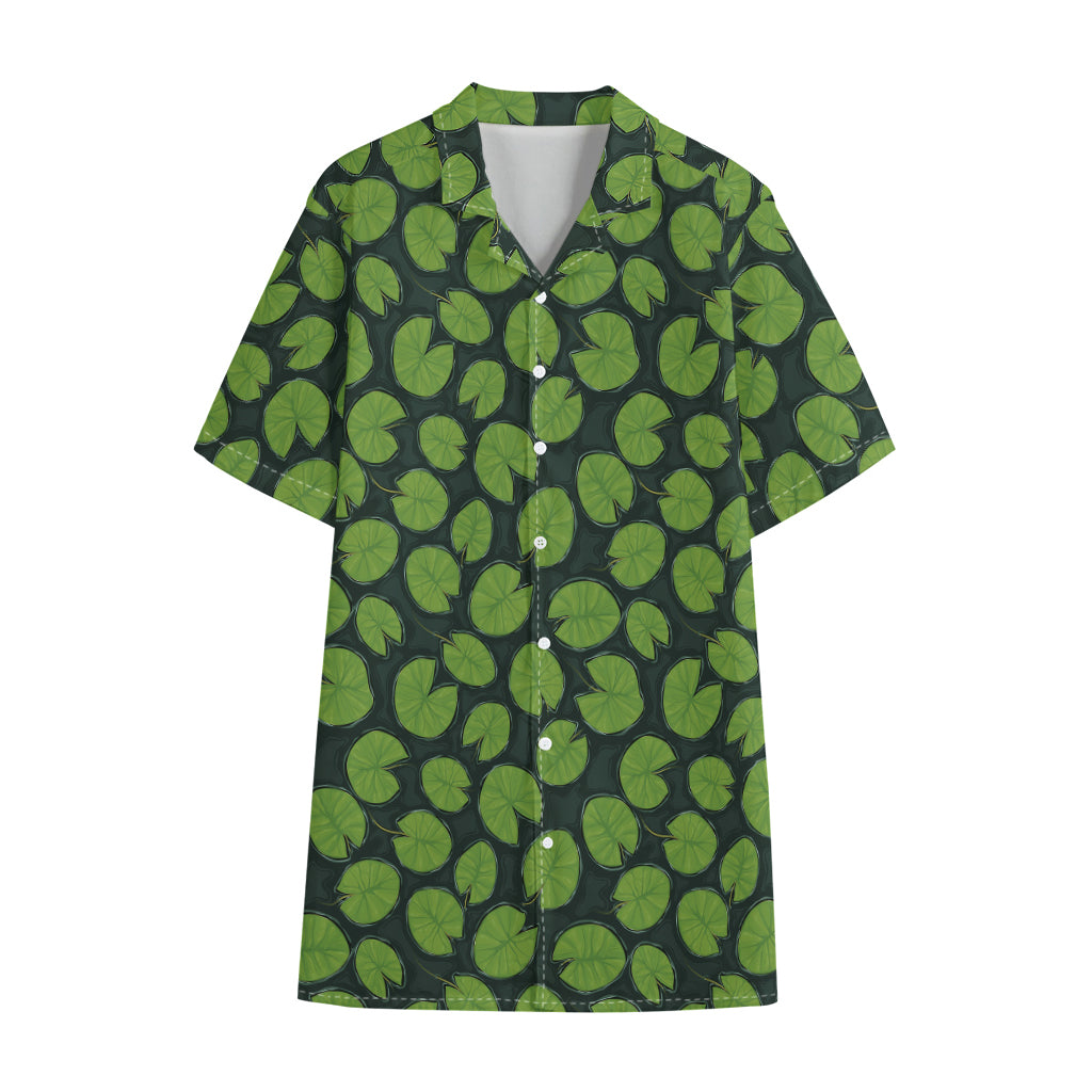 Water Lily Pads Pattern Print Cotton Hawaiian Shirt