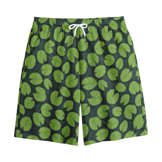 Water Lily Pads Pattern Print Cotton Shorts