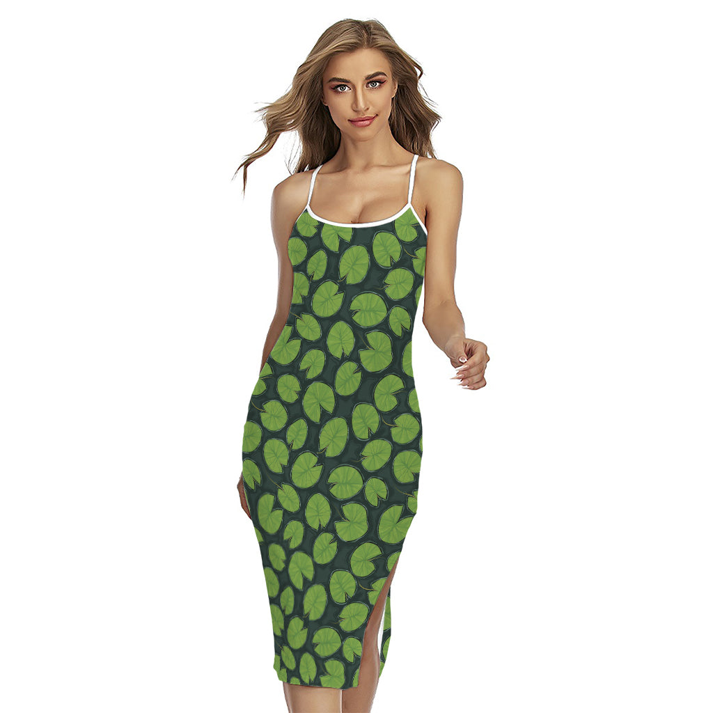 Water Lily Pads Pattern Print Cross Back Cami Dress