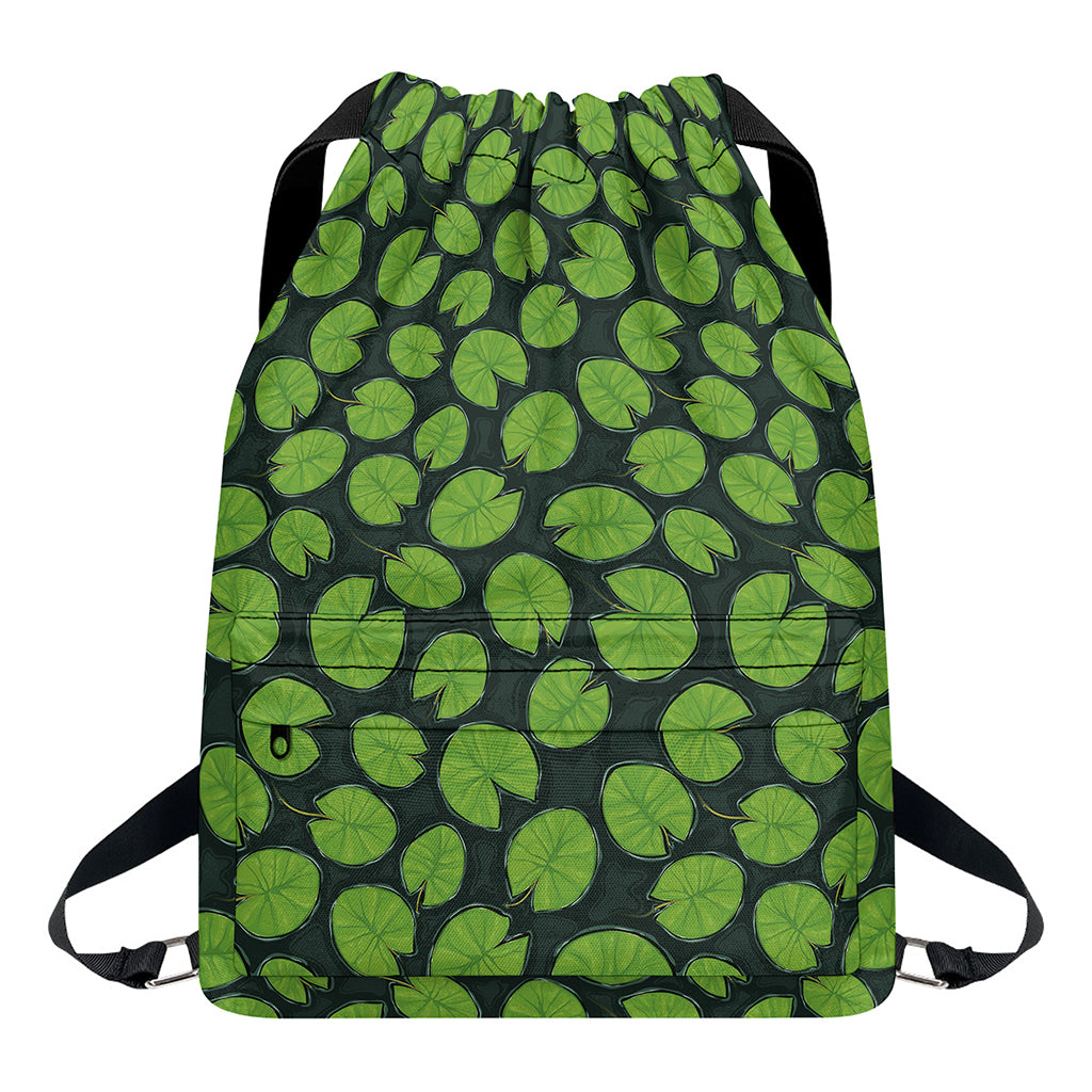 Water Lily Pads Pattern Print Drawstring Backpack