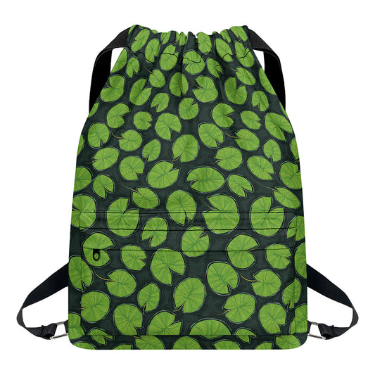 Water Lily Pads Pattern Print Drawstring Backpack