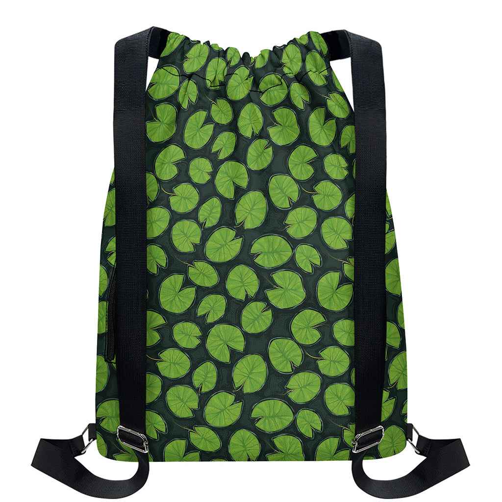 Water Lily Pads Pattern Print Drawstring Backpack