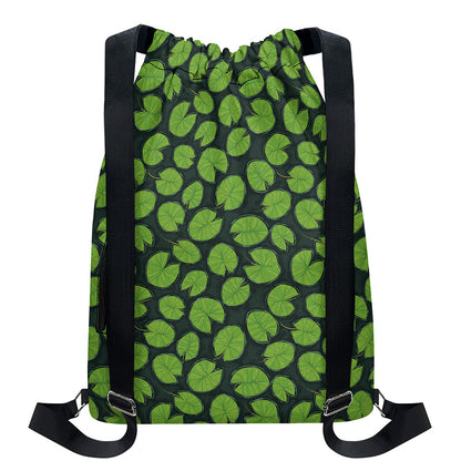 Water Lily Pads Pattern Print Drawstring Backpack