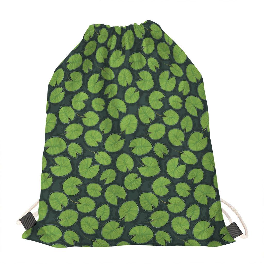 Water Lily Pads Pattern Print Drawstring Bag
