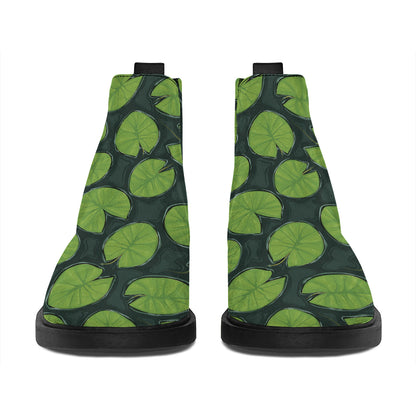 Water Lily Pads Pattern Print Flat Ankle Boots