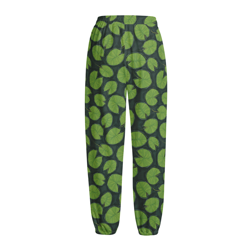 Water Lily Pads Pattern Print Fleece Lined Knit Pants
