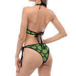 Water Lily Pads Pattern Print Halter Scoop Tie Side Bikini