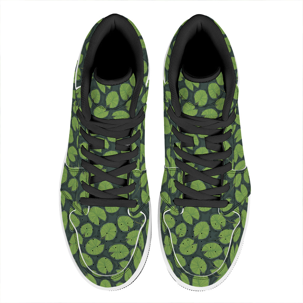 Water Lily Pads Pattern Print High Top Leather Sneakers