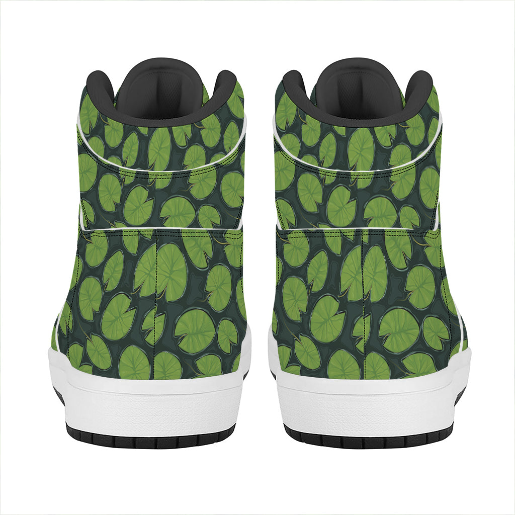 Water Lily Pads Pattern Print High Top Leather Sneakers