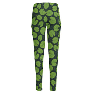 Water Lily Pads Pattern Print High-Waisted Pocket Leggings