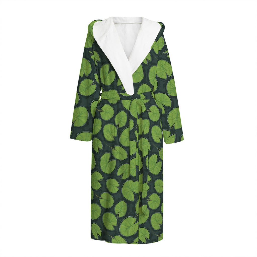 Water Lily Pads Pattern Print Hooded Bathrobe