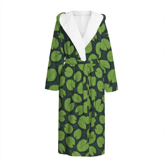 Water Lily Pads Pattern Print Hooded Bathrobe